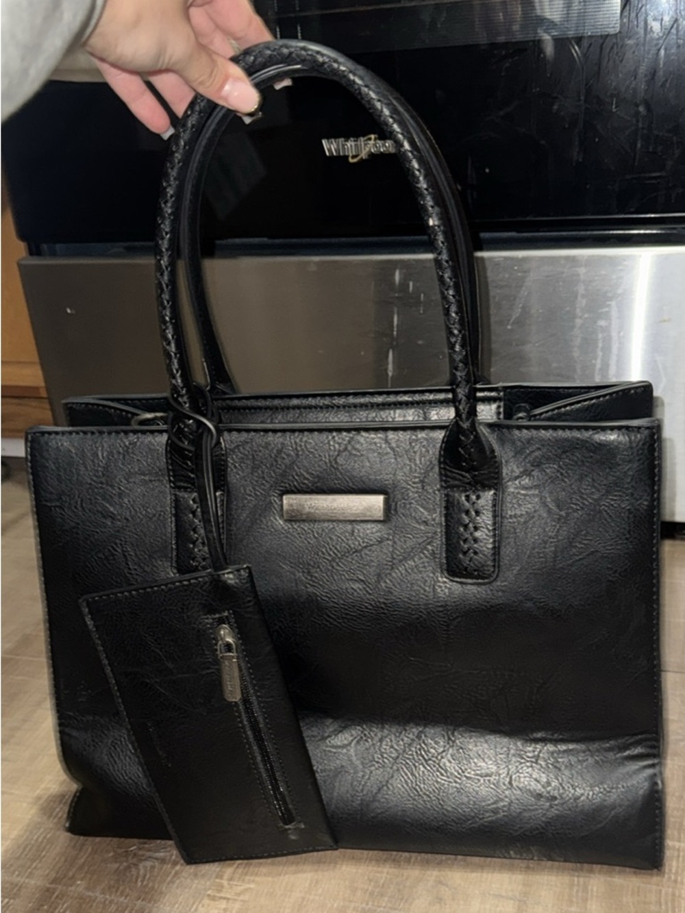 Montana West Black Structured Tote with Removable Pouch